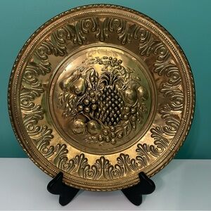 Vintage Embossed Hammered Brass Wall Plate Plaque Made In England